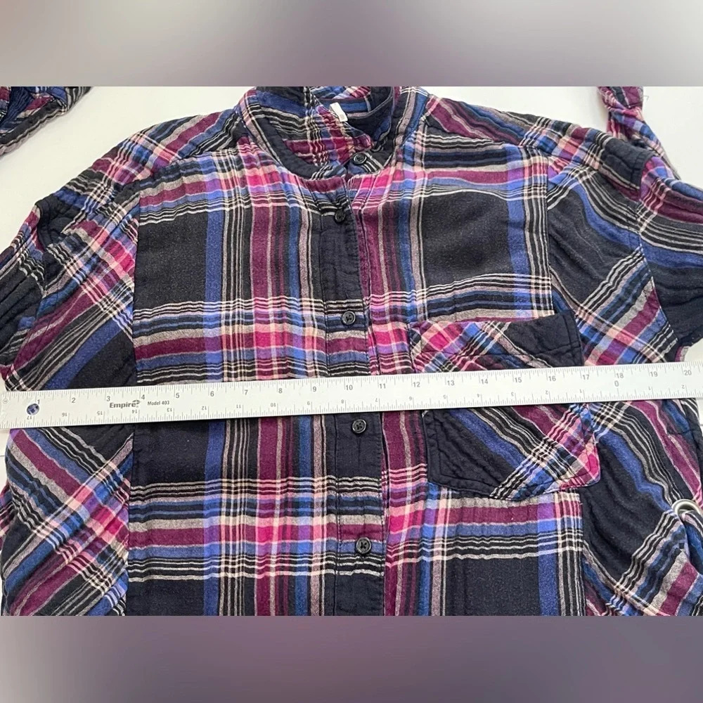 FREE PEOPLE Nordic Day Top Plaid Buttondown Oversized Purple Blue Shirt XS - Picture 15 of 16